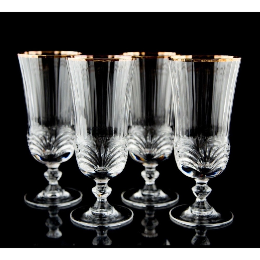 Royal Crystal Rock Iced Tea Glasses Unisex OS Gold Trim Excellent Vintage Opera